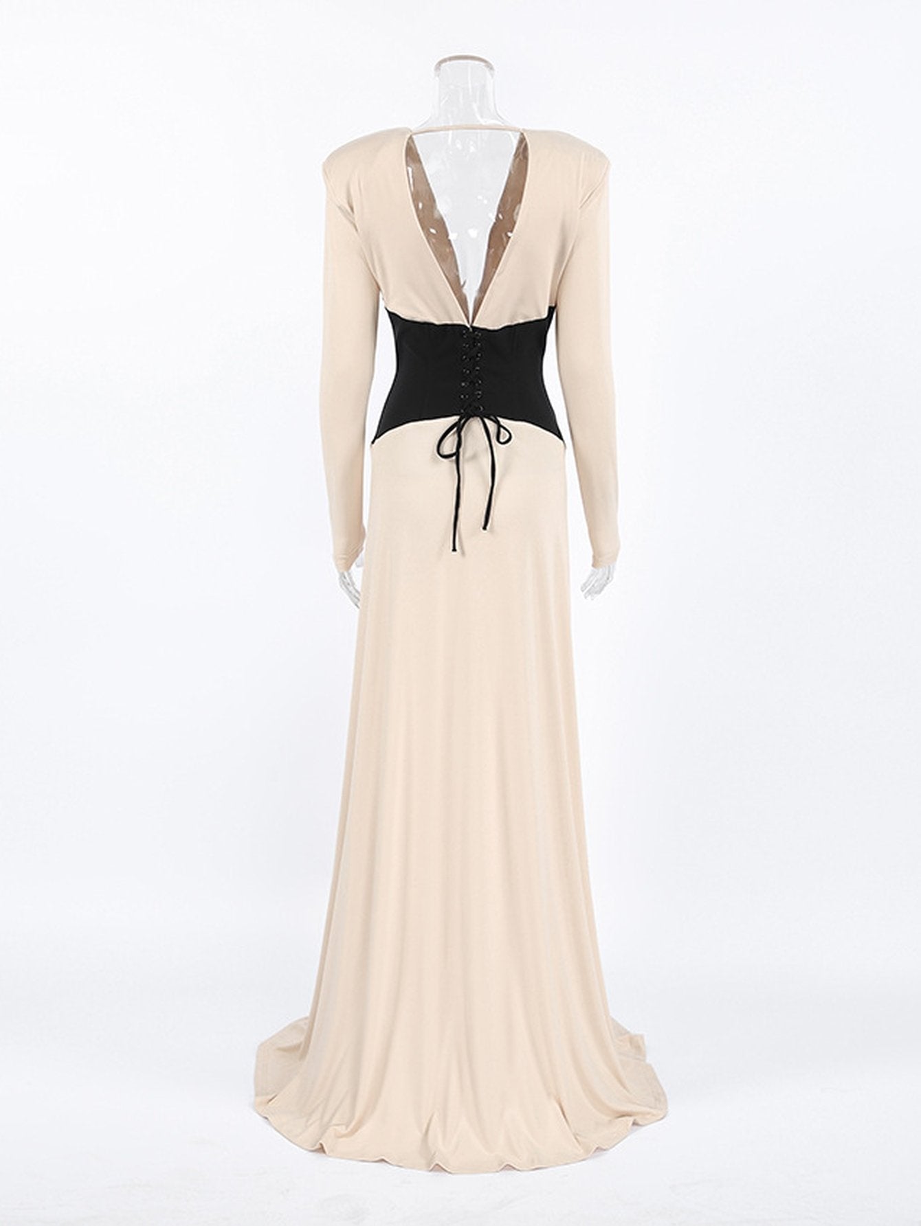 Elegant Colorblock Plunging Maxi Dress