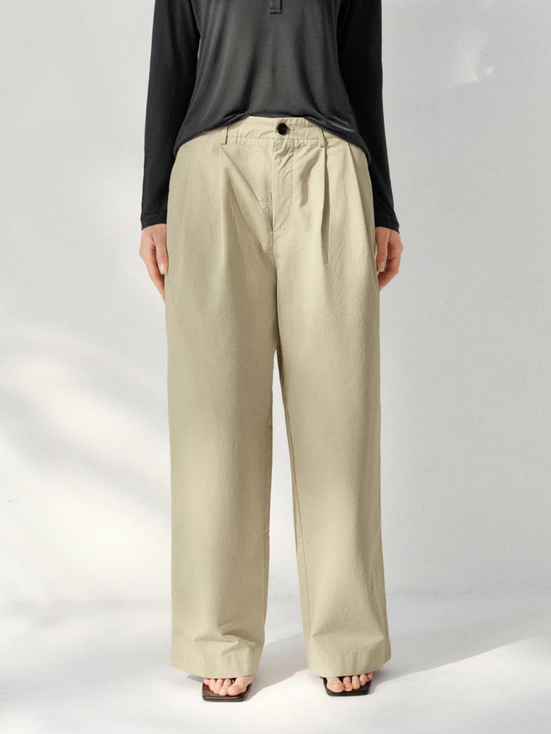 Urban Revivo Wide Leg Pants-Light Khaki
