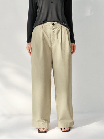 Urban Revivo Wide Leg Pants-Light Khaki