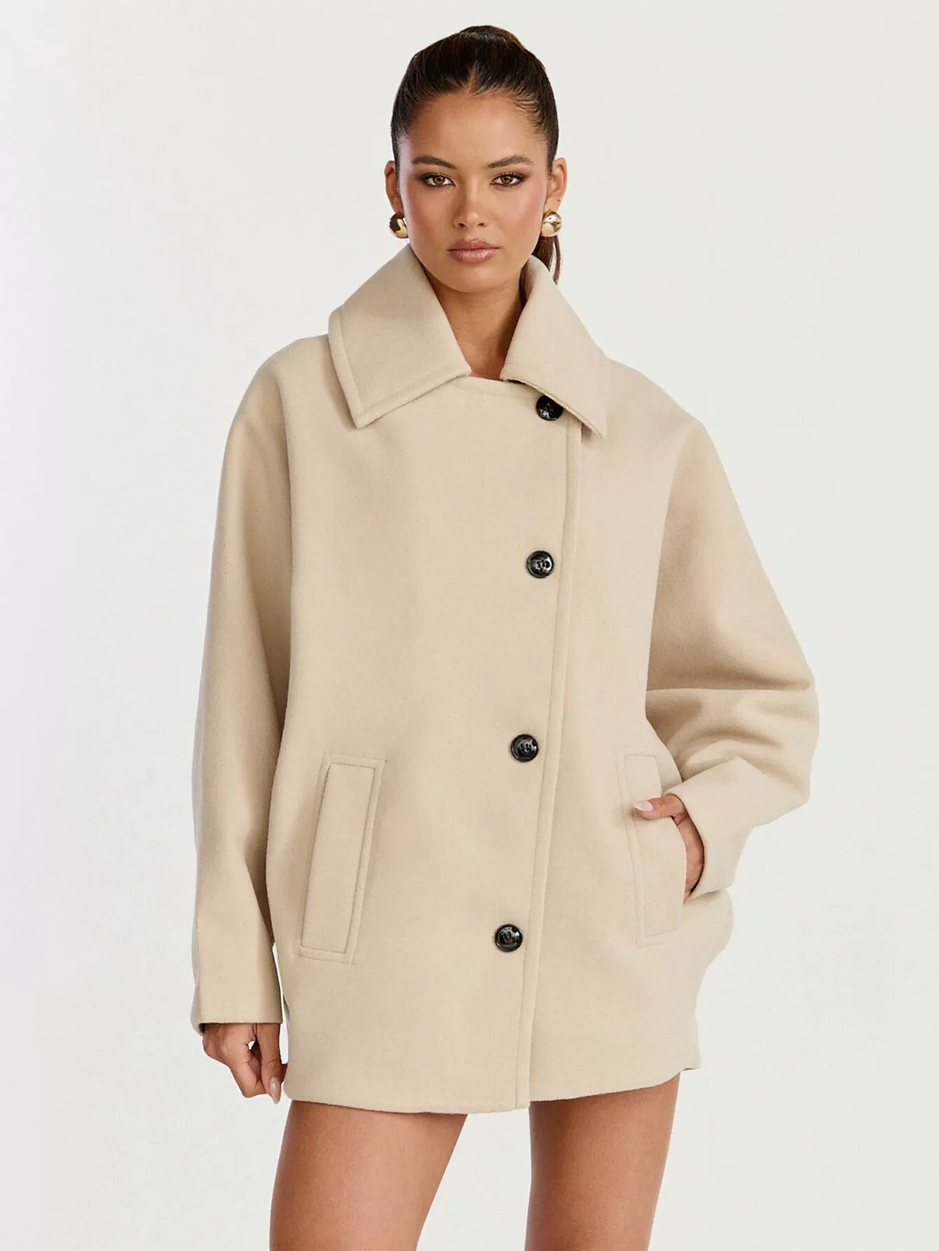Oversized Button Up Wool Blend Coat