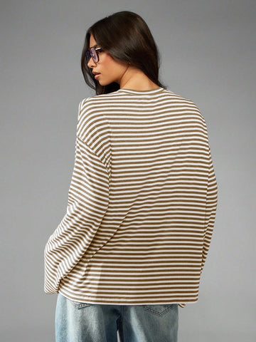 Oversized Striped Graphic Long Sleeve Tee