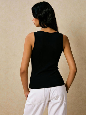 Black Twist Front Halter Tank Top