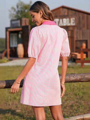 Striped Button Down Shirt Dress