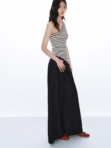 One-Shoulder Asymmetric Striped Tank Tops