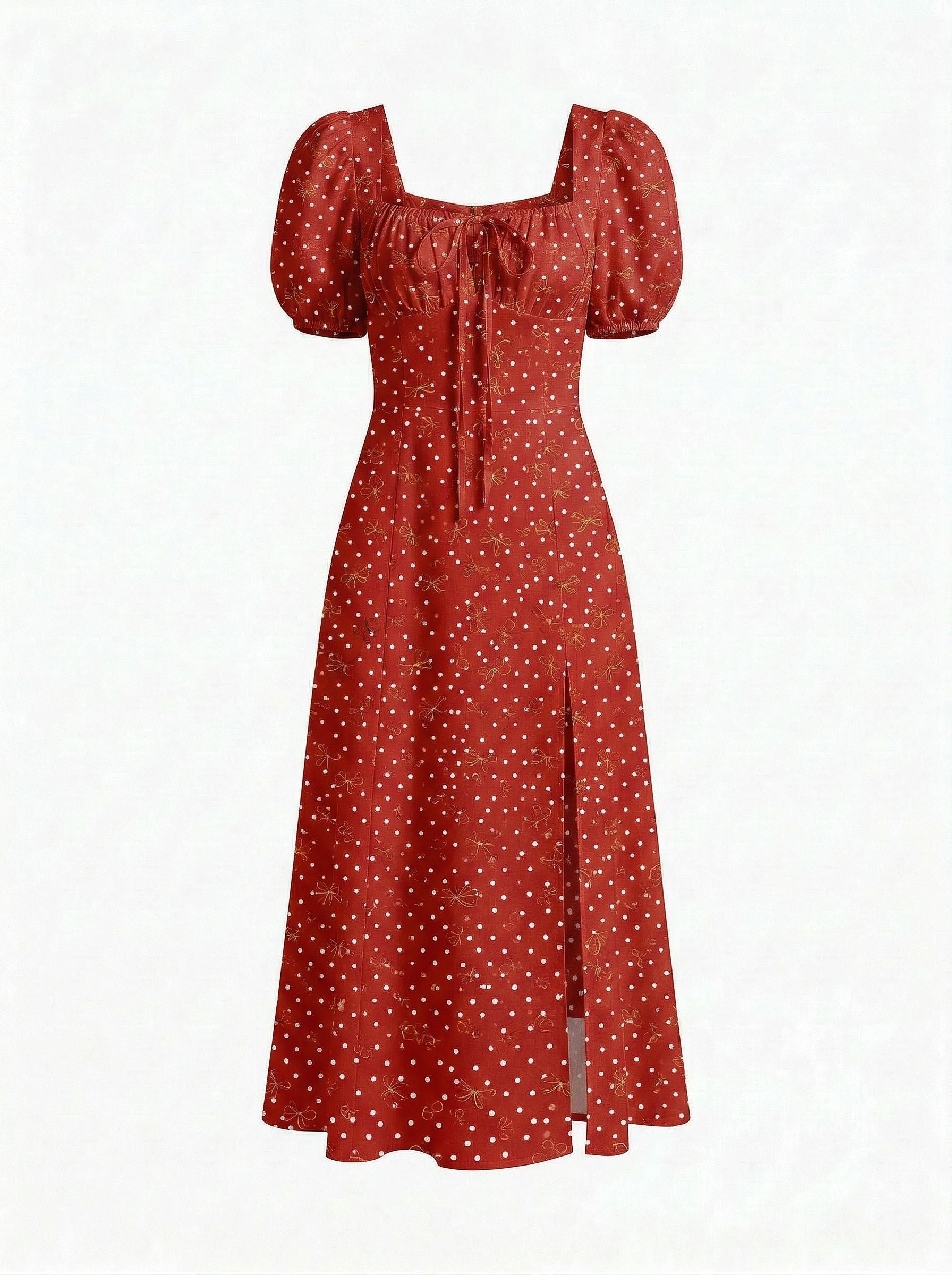 Floral Print Puff Sleeve Tie MidiDress
