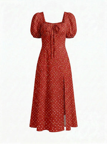Floral Print Puff Sleeve Tie MidiDress