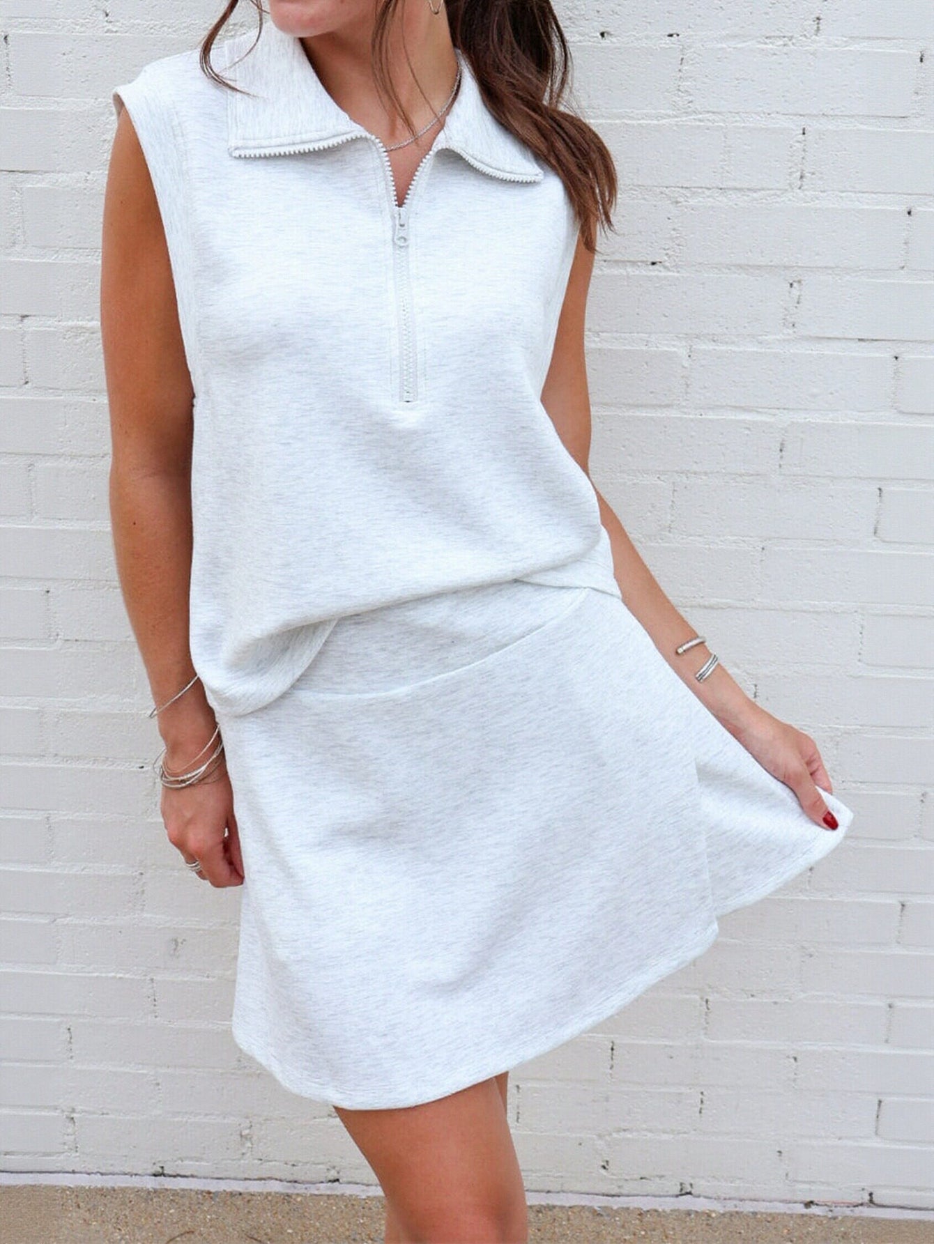 Zip Up Sleeveless Skirt Set