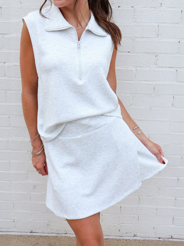 Zip Up Sleeveless Skirt Set