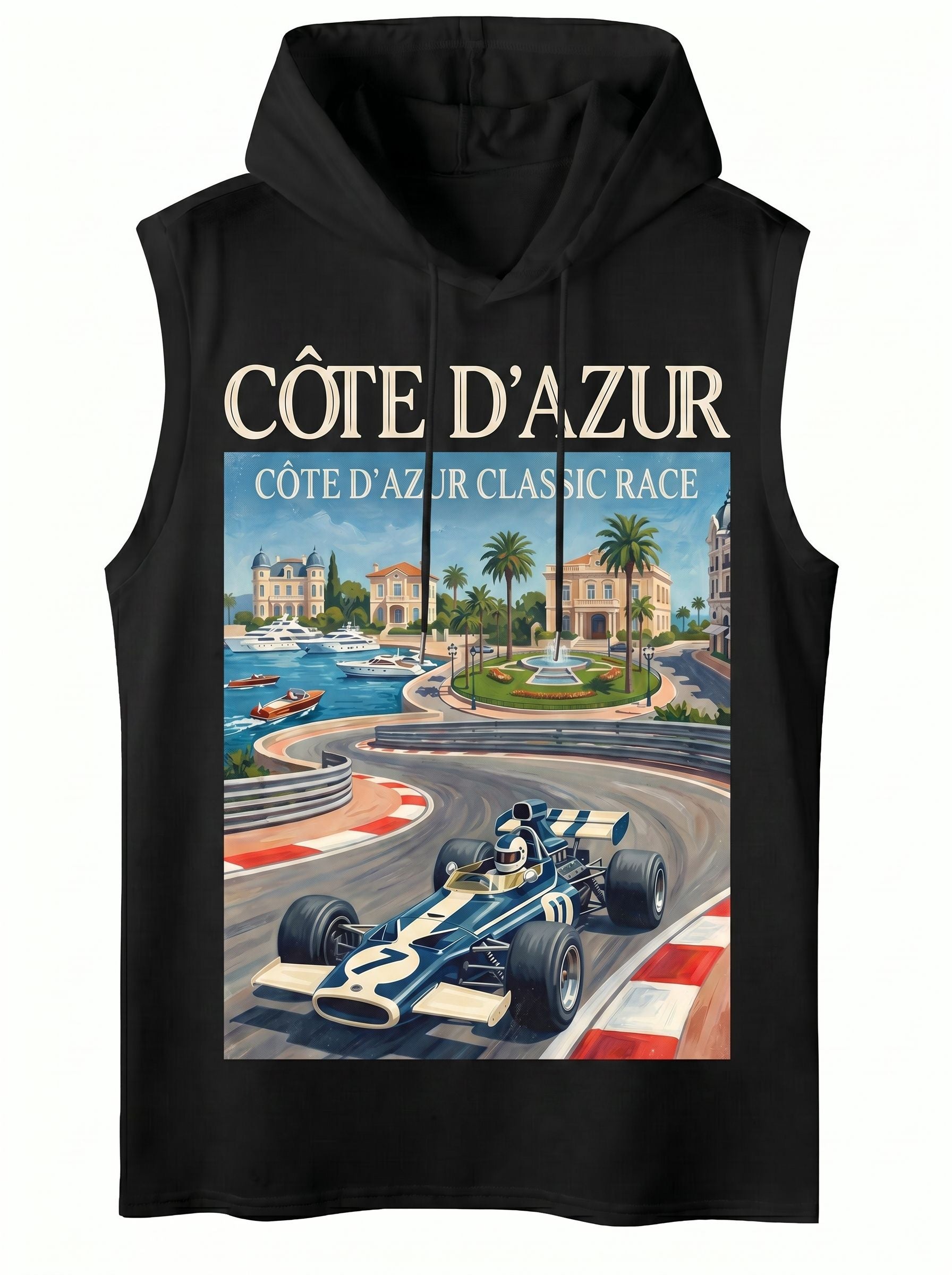 Graphic Print Hooded Sleeveless Tank Top