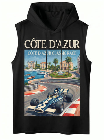 Graphic Print Hooded Sleeveless Tank Top