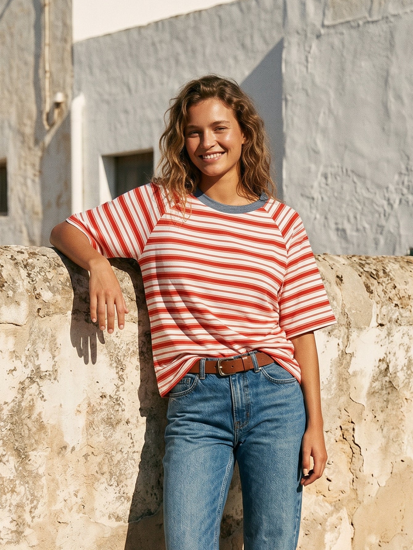 Relaxed Striped Raglan Sleeve T-Shirt