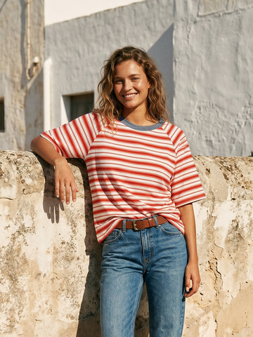 Relaxed Striped Raglan Sleeve T-Shirt