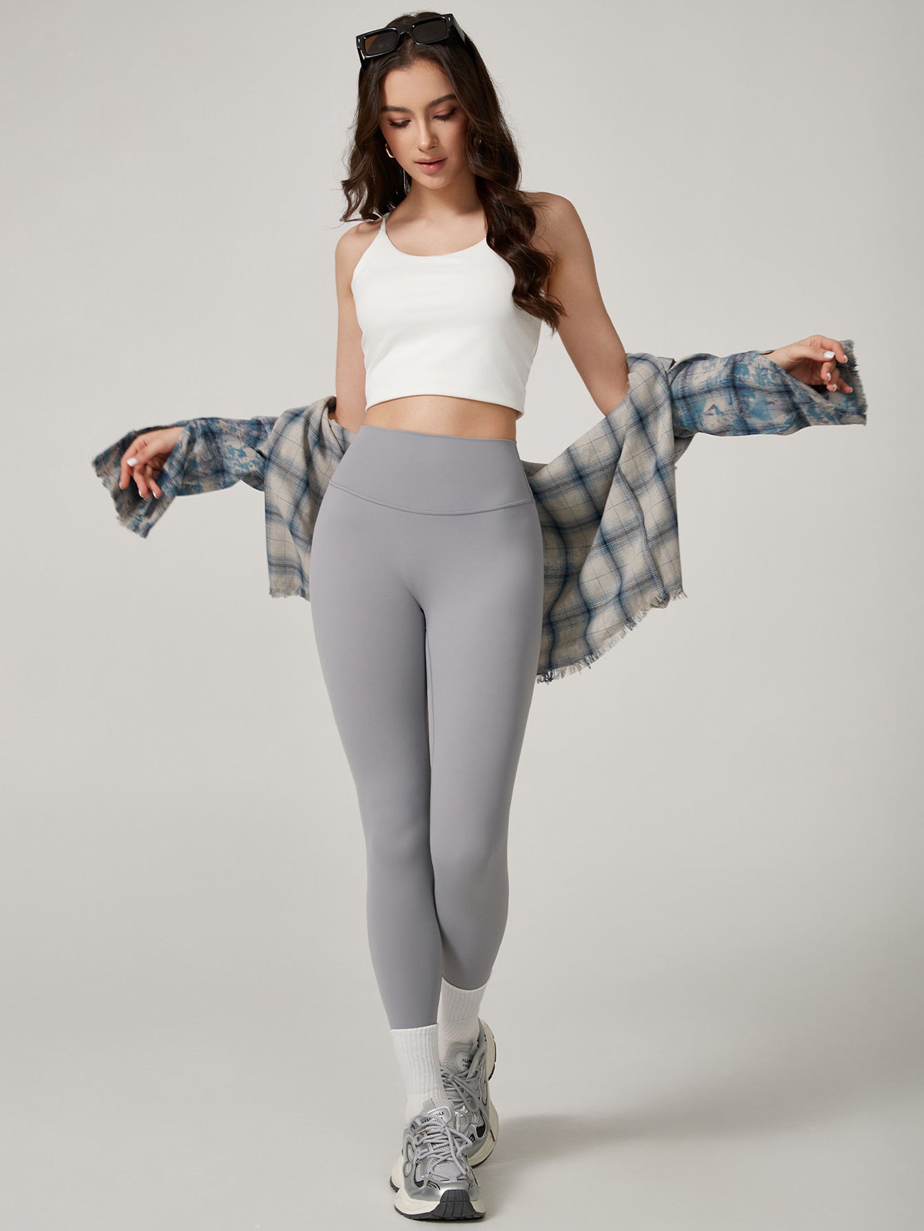 High-Waisted Side-Seam Training Yoga Leggings-Gray