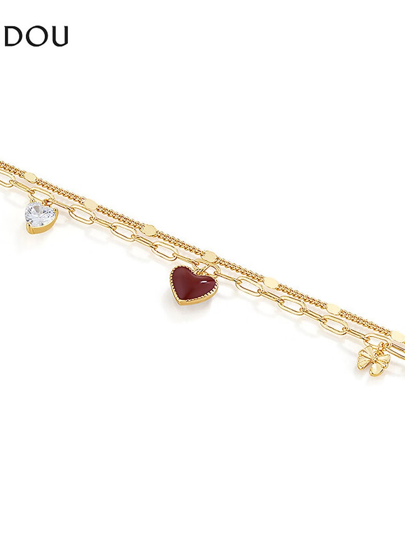 Dainty Red Heart Layered Bracelet
