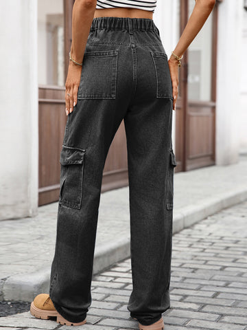 High Waisted Black Cargo Jeans