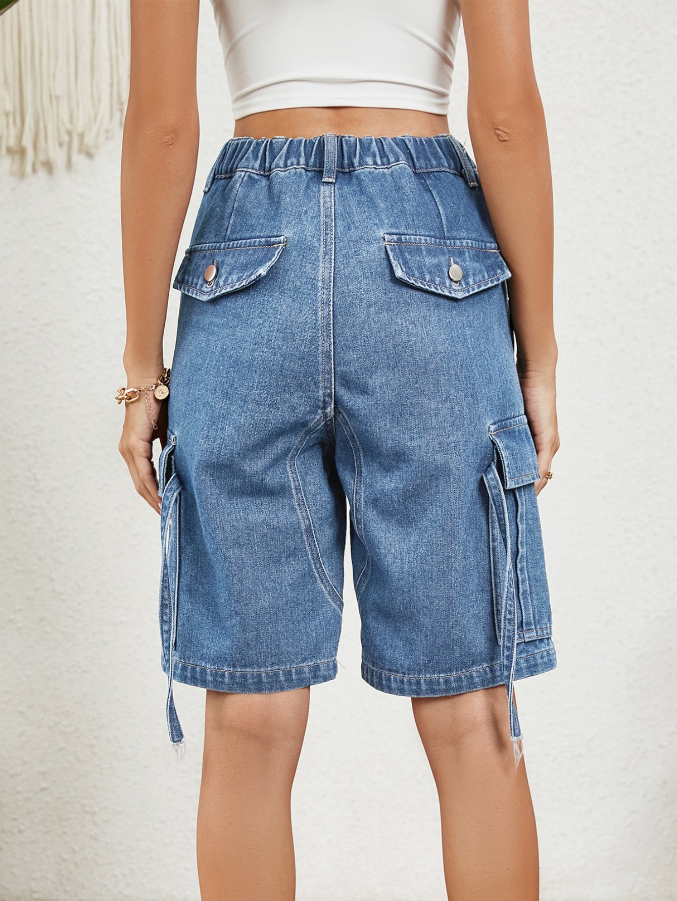 High Waisted Utility Denim Shorts