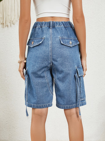High Waisted Utility Denim Shorts