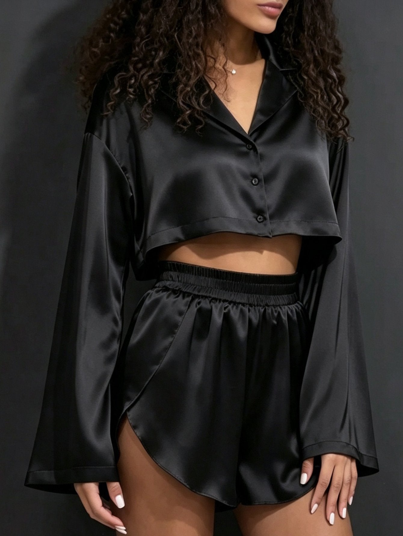 Satin Cropped Flare Lounge Set