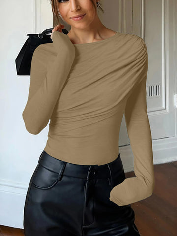 Ruched Slim Fit Long Sleeve Tee