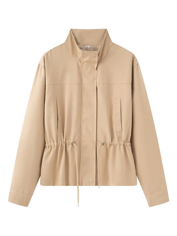 Cinched Waist Lightweight Stand Collar Jacket