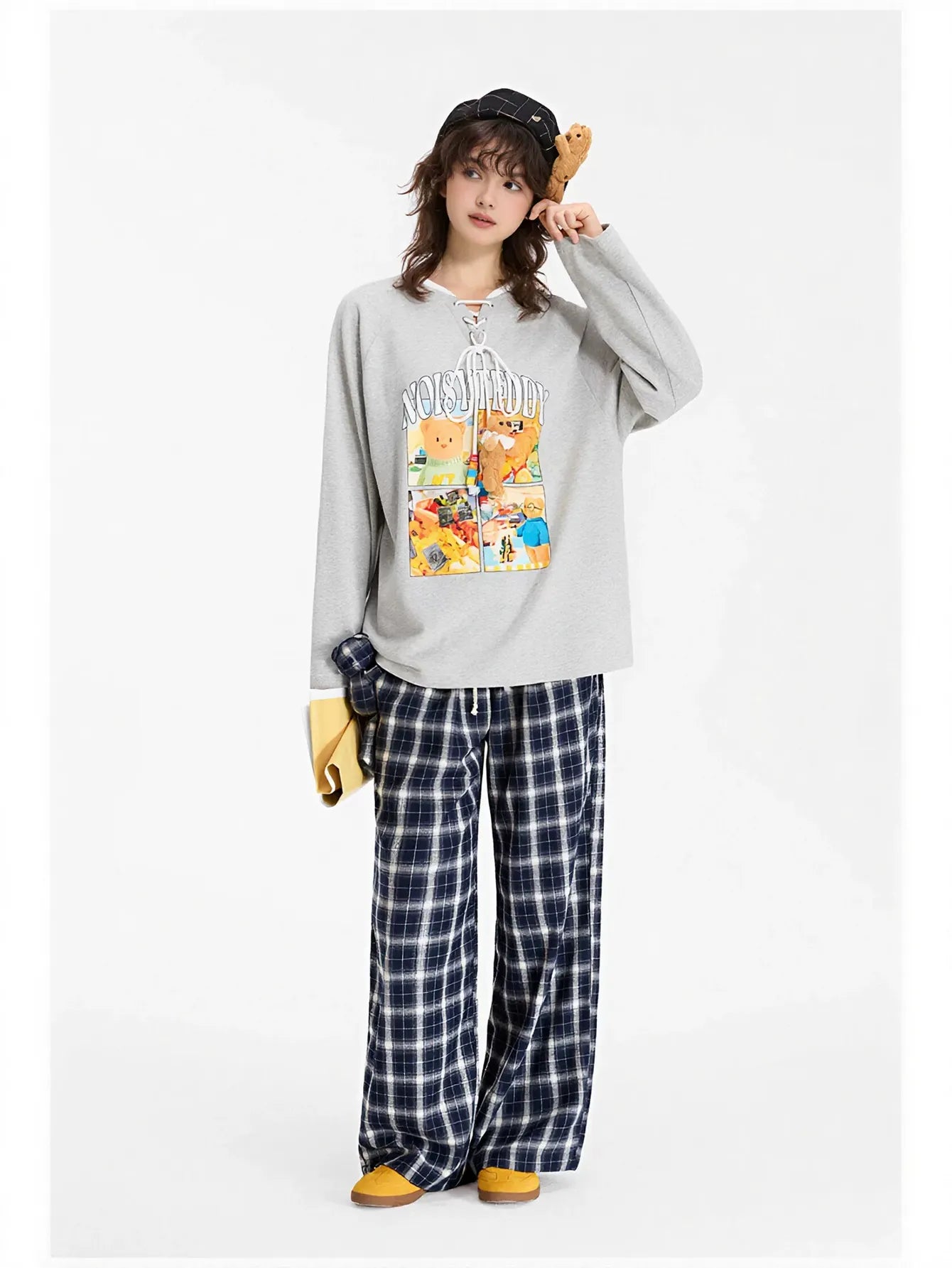 Graphic Lace Up Teddy Sweatshirt