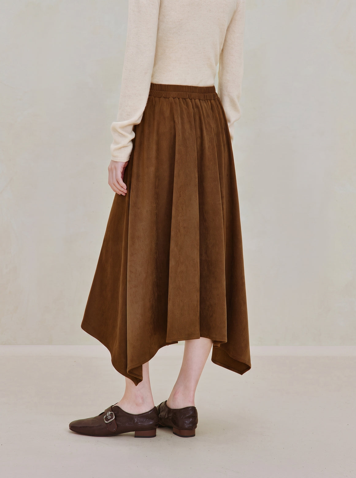 Asymmetrical Suede High Waisted Midi Skirt