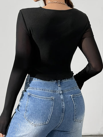 Sheer Cutout Long Sleeve Crop Top