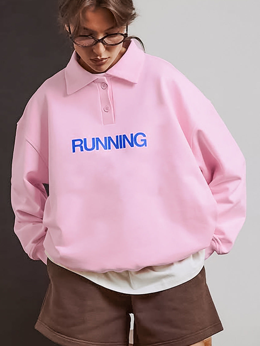 Oversized Collared Graphic Running Sweatshirt