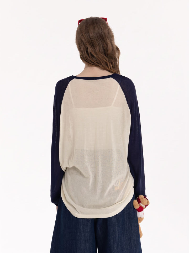 Graphic Raglan Drawstring Knitted Sweater