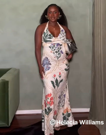 LILA Art Nouveau Botanical Print Cowl Neck Bodycon Maxi Dress