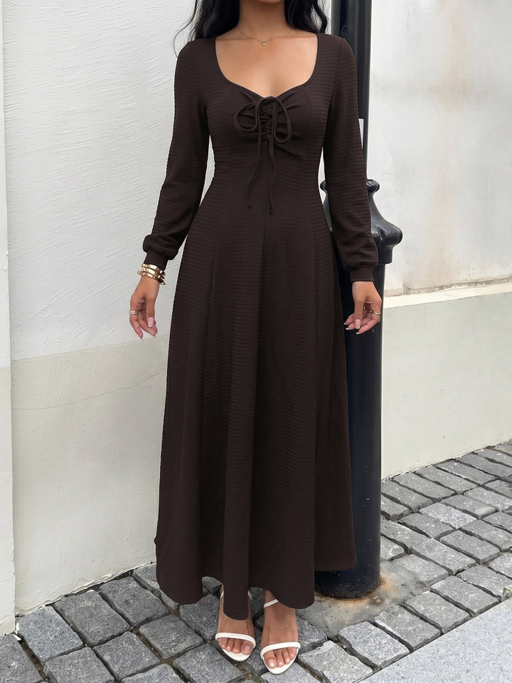Textured Lace Up Maxi Dress