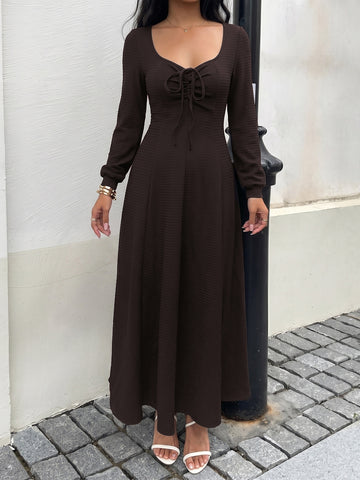 Textured Lace Up Maxi Dress