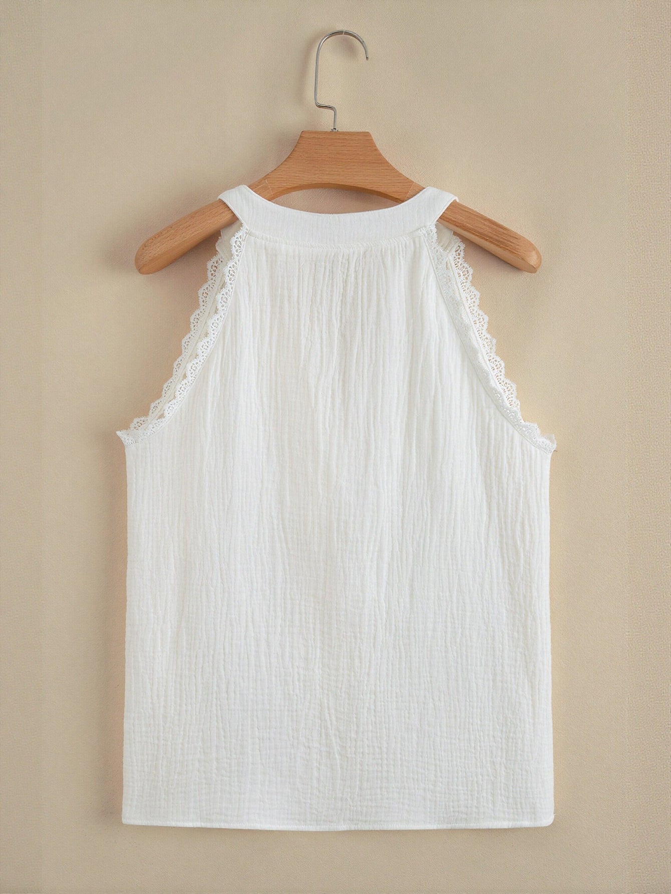 Lace Trim Textured Sleeveless Blouse