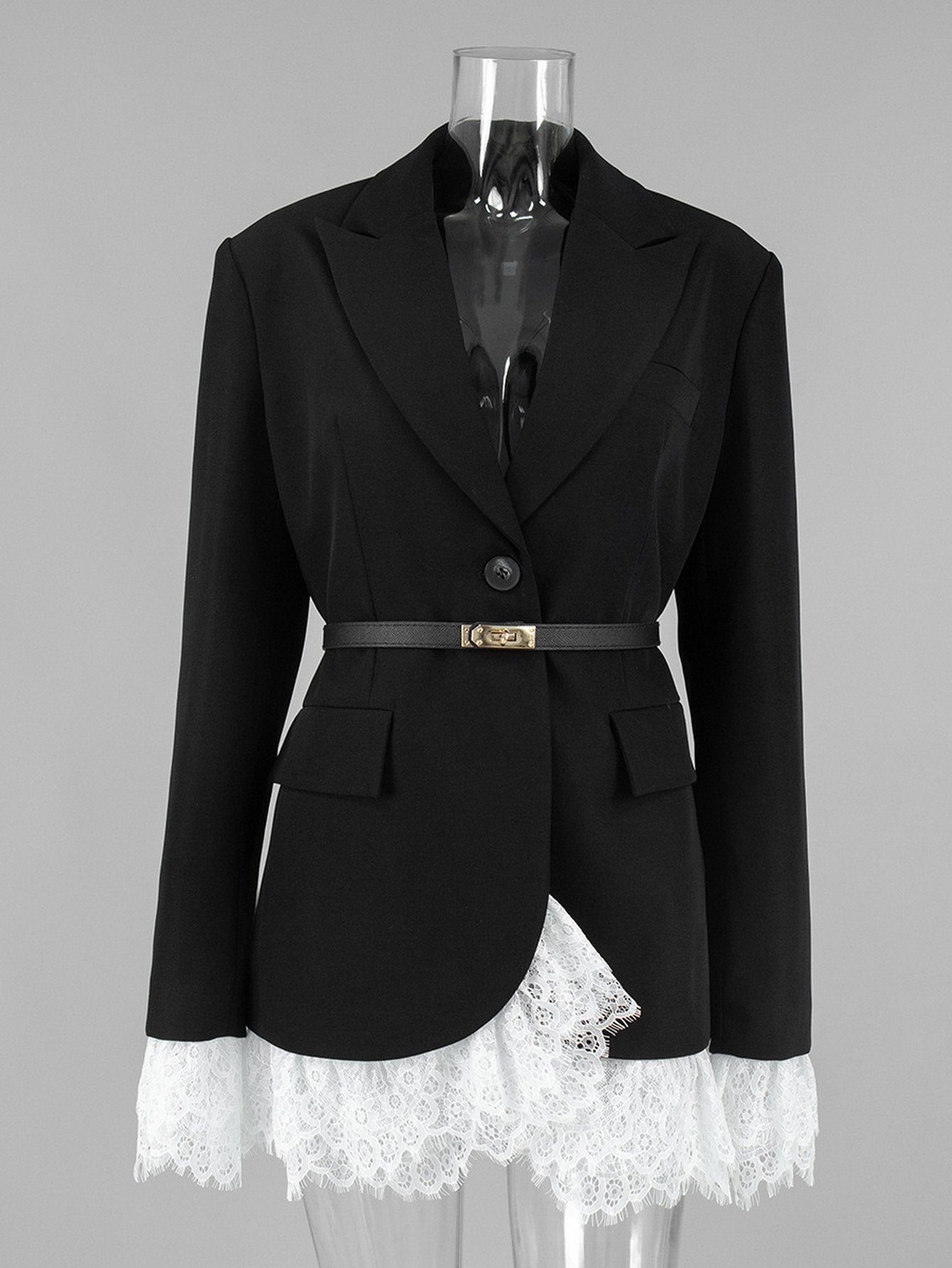 Elegant Lace Trim Fitted Blazer