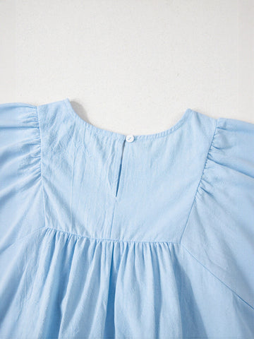 Puff Sleeve Peplum Cotton Blouse
