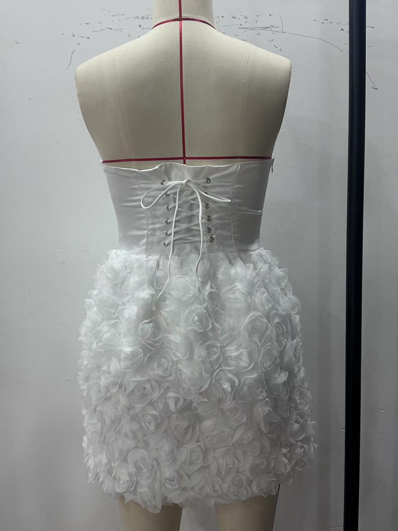 Strapless Rose Applique Corset Dress