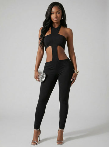 Halter Neck Cutout Sexy Jumpsuit