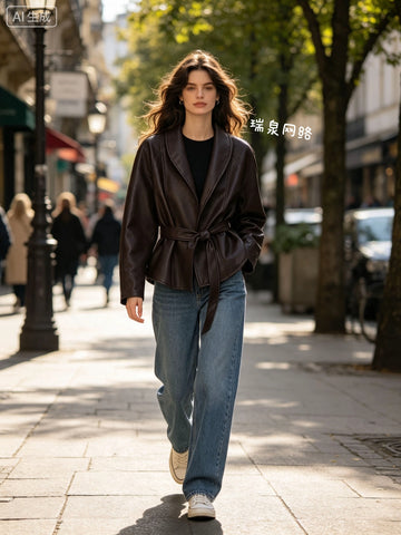 Oversized Belted Faux Leather Jacket