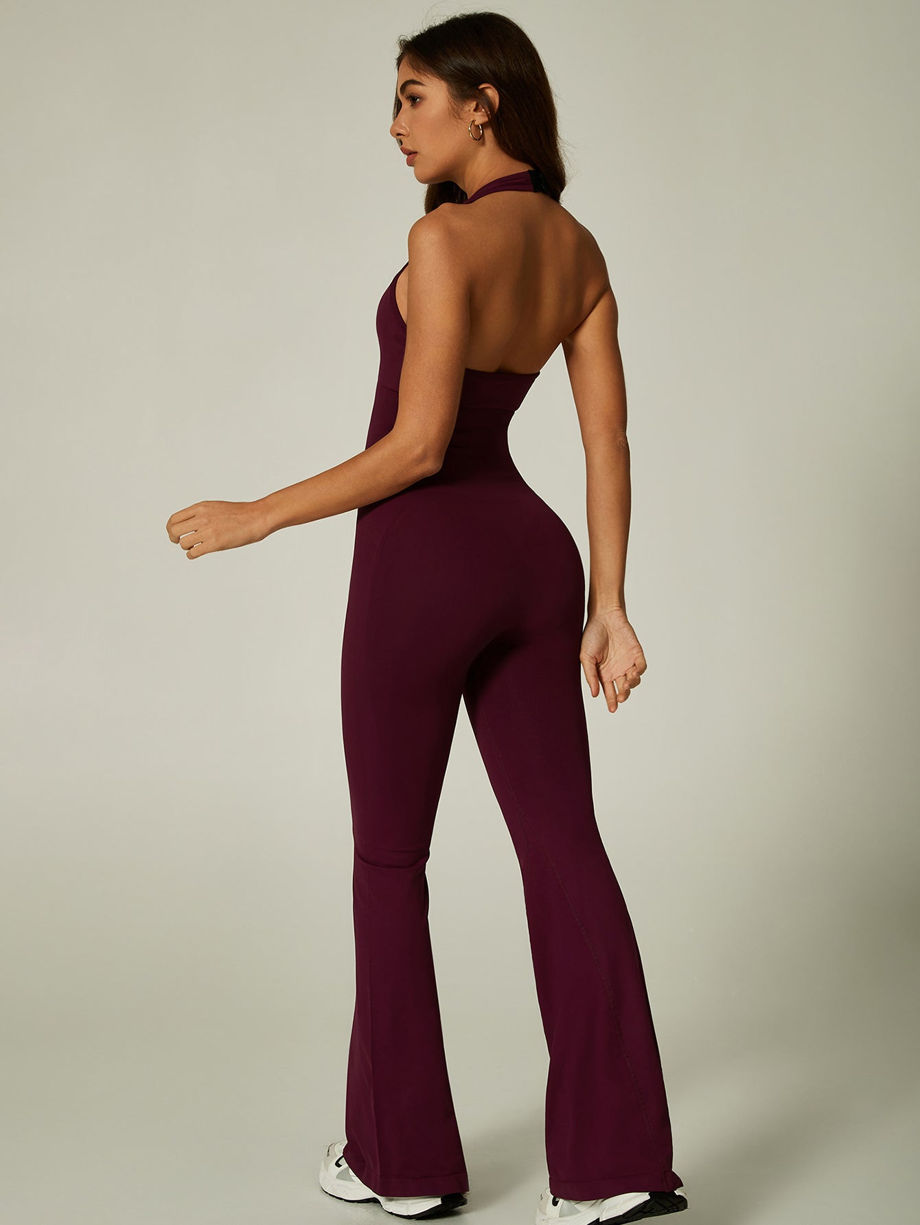 Halter Neck Flared Leg Elegant Yoga Jumpsuit-Multicolor