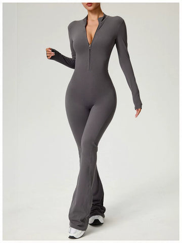 Sculpting Zip Front Flare Jumpsuit