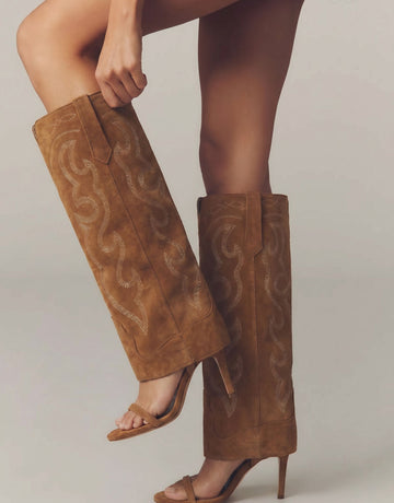 Embroidered Suede Stiletto Western Boots