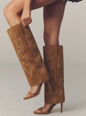 Embroidered Suede Stiletto Western Boots