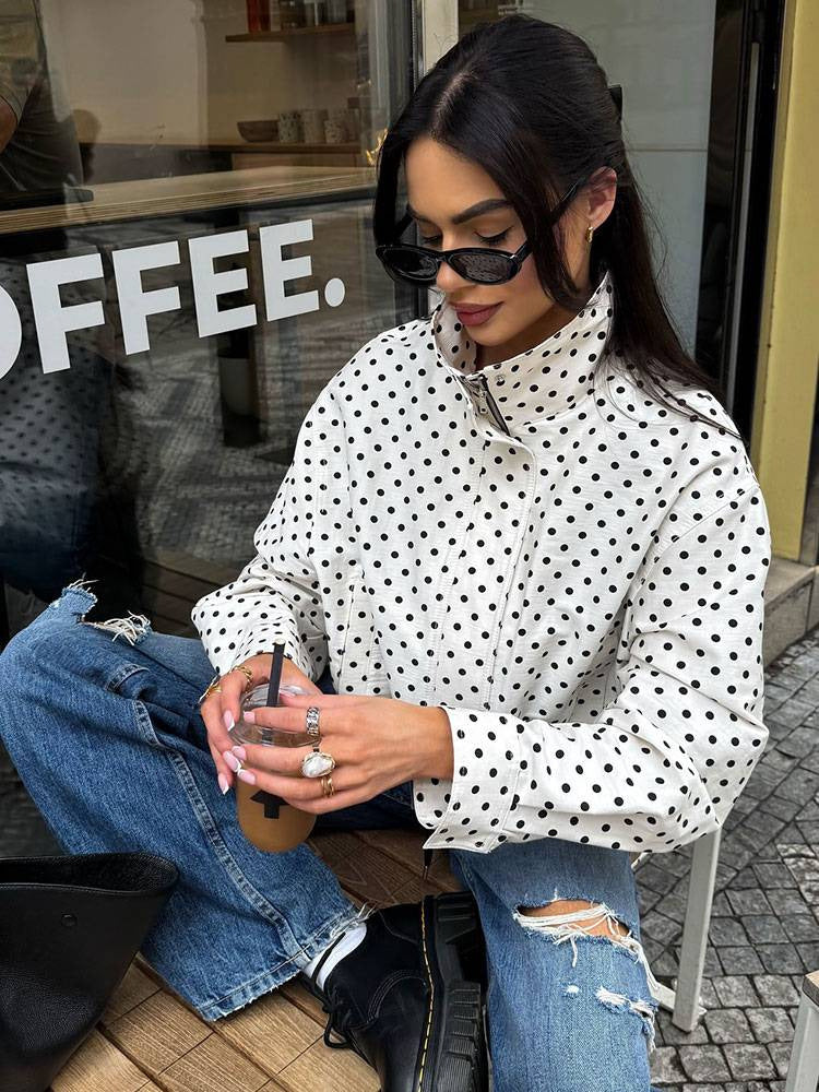 Polka Dot Cropped Drawstring Jacket