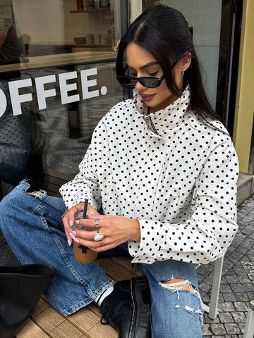 Polka Dot Cropped Drawstring Jacket