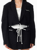 Cropped Drawstring Detail Blazer Jacket