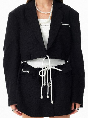Cropped Drawstring Detail Blazer Jacket