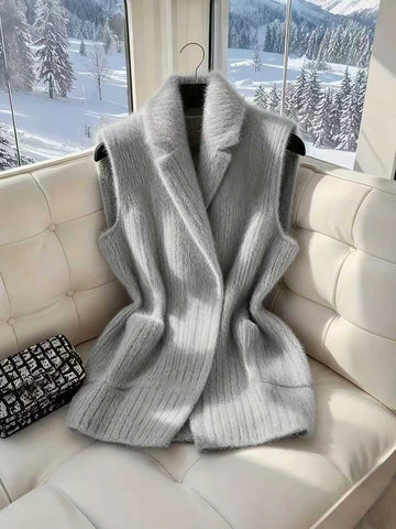 Cozy Fuzzy Lapel Knit Vest