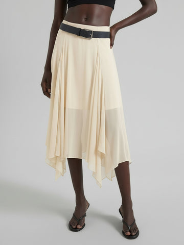 MO&Co.Asymmetrical Hem Flowy Skirt