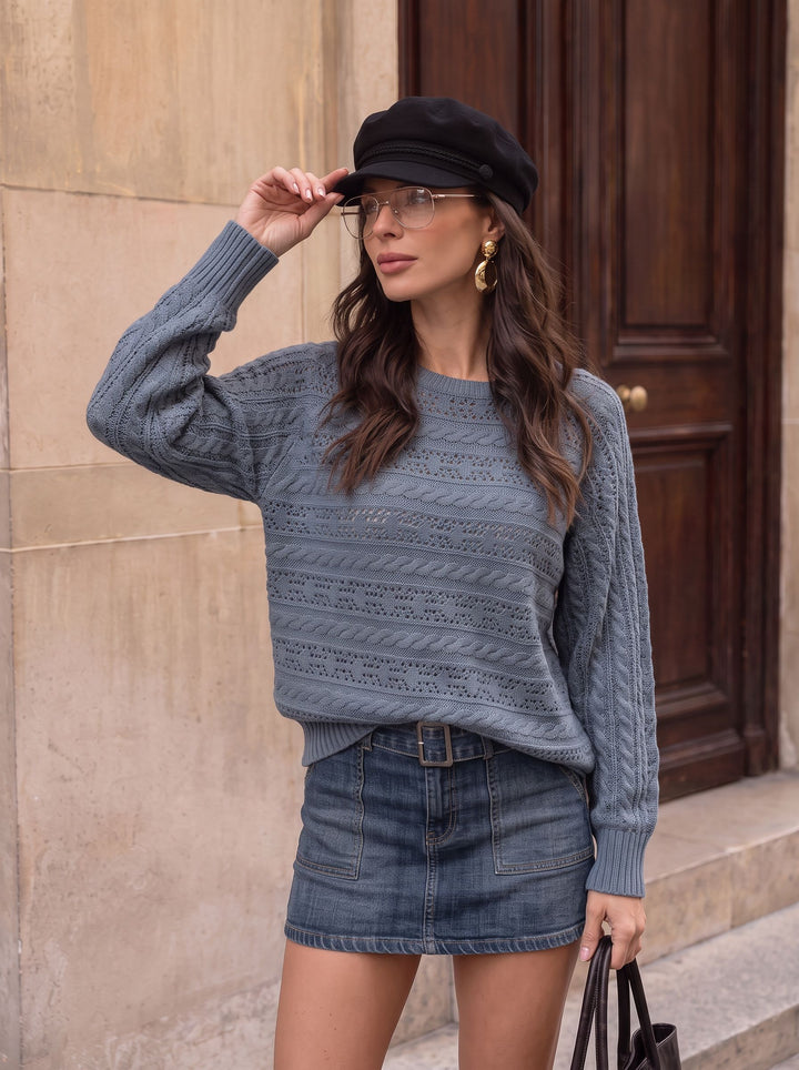 Oversized Open Knit Cable Pullover Sweater