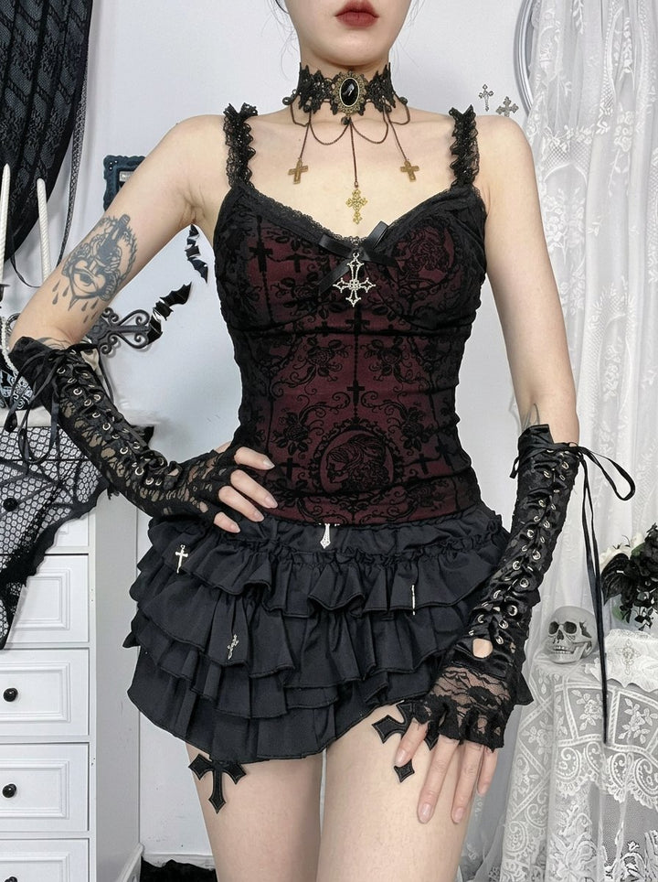 Gothic Lace Print Corset Tank Top